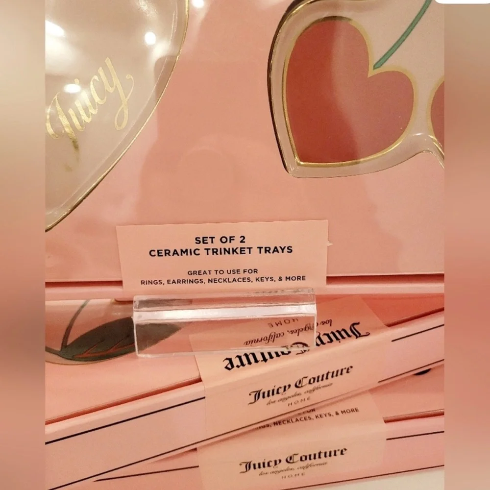 Juicy Couture Pink Cherry & Heart Ceramic Trinket Trays